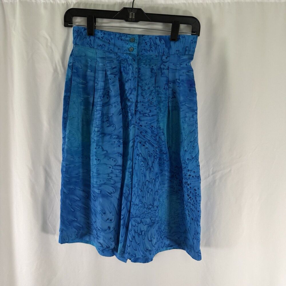 Silk Shorts Women's Small 26" Aqua Blue Elastic Waist Pleated 9" Inseam